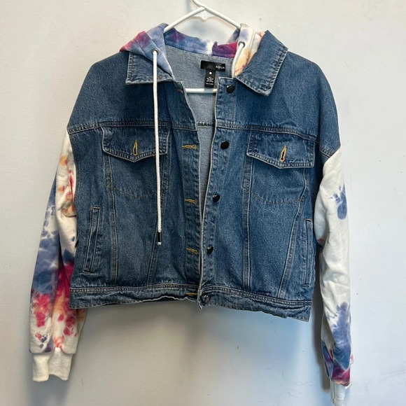 Aqua Tie-dye Jean Sweatshirt Jacket - Picture 1 of 3
